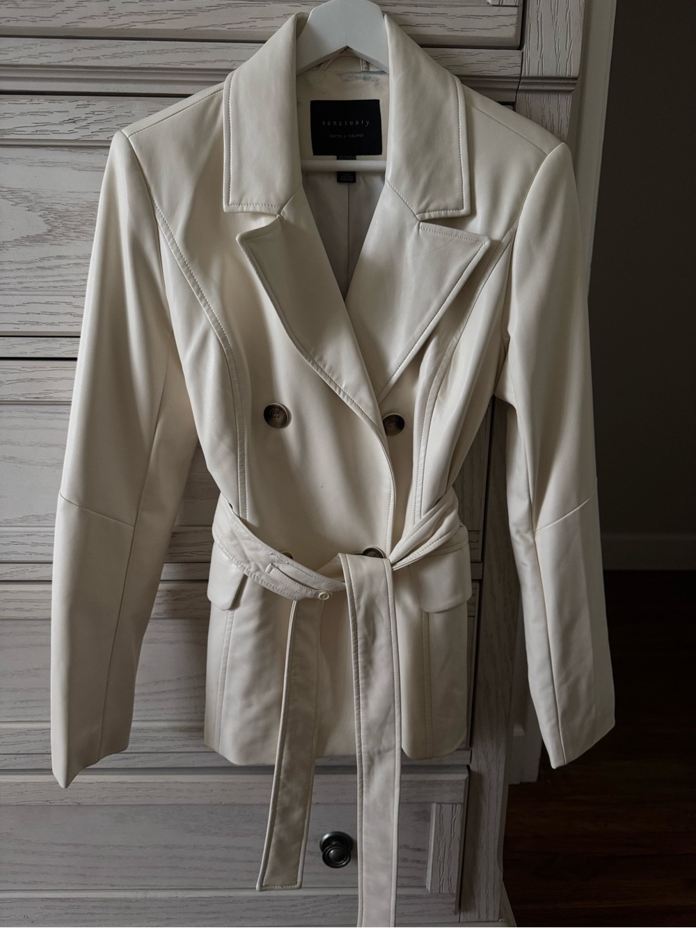 Sanctuary Cream Leather Trench Jacket with Belt